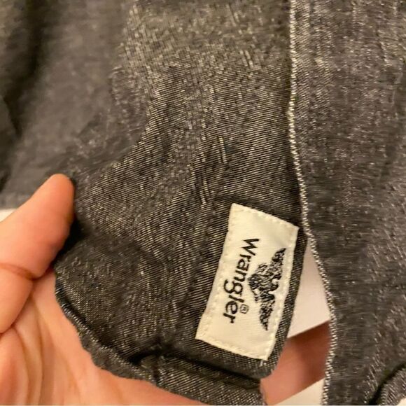 WRANGLER flex for comfort Grey black chambray Jean denim Button-Up Long Sleeve L - Picture 3 of 7